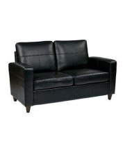 Office Star Lounge Espresso Bonded Leather Loveseat with Espresso Finish Legs, Black