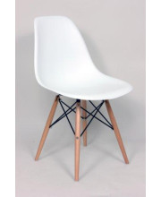 2xhome Set of 2 White Mid Century Modern Contemporary Vintage White Molded Shell Designer Side Plastic Eiffel Chairs Wood Legs for Dining Room Living Office Conference DSW Desk Kitchen Comfortable