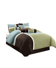 Chezmoi Collection 7-Piece Quilted Patchwork Comforter Set (Queen, Aqua Blue/Sage Green)