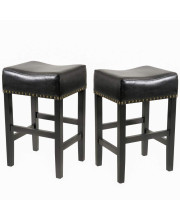 Christopher Knight Home Lisette Backless Leather Barstools, 2-Pcs Set, Black
