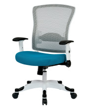 Space Seating Pulsar Breathable Mesh Back Adjustable Managers Office chair with 2-to-1 Synchro Tilt control, Padded Flip Arms, and White coated Nylon Base, Blue Mesh