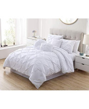 Sydney 7-Piece Pinch Pleat Pintuck Bedding Comforter Set (King, White)