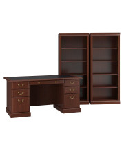 Saratoga Executive Desk and Two 5 Shelf Bookcases in Harvest Cherry