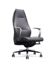 Zuri Furniture Wrigley genuine Leather Aluminum Base High Back Executive chair - Dark grey with Black Accent