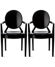 2xhome - Set of Two (2) Black - Louis Style Ghost Armchair Dining Room Chair - Lounge Arm Arms Armed Chairs Armchairs Accent Seat Higher Fine Modern Mid Century Designer