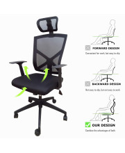 2xhome High Back with Headrest Chair Office Mesh Chair Tilt Arms Lumber Support Large Base Adjustable Swivel Task Executive