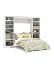 Bestar Versatile Full Murphy Bed with 2 Shelving Units (109W) in White