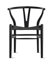 2xhome - Wishbone Solid Wood Armchair with Arms Open Y Back Farmhouse Dining Office Chair with Woven Black Seat (Black)