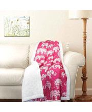 Lush Decor Pink Elephant Parade Throw Fuzzy Reversible Sherpa Blanket 60 x 50 White, 60 x 50