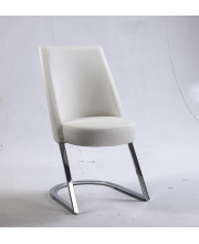 Chintaly Imports Side Chair with Slight Concave Back, Chrome/White