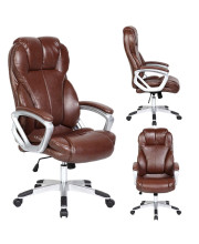 2xhome - Brown - Deluxe Professional PU Leather Tall and Big Ergonomic Office High Back Chair Boss Work Task Computer Executive Comfort Comfortable Padded Loop Arms