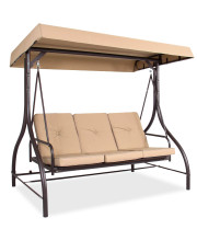 Best Choice Products 3-Seat Outdoor Large Converting Canopy Swing Glider, Patio Hammock Lounge Chair for Porch, Backyard w/Flatbed, Adjustable Shade, Removable Cushions - Tan