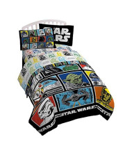 Star Wars Classic Grid Full Comforter - Super Soft Kids Reversible Bedding features Darth Vader, Stormtrooper, and Chewbacca - Fade Resistant Polyester Microfiber Fill (Official Star Wars Product)