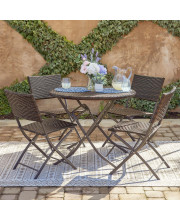 BELLEZE 5 Piece Modern Rattan Patio Bistro Set with Folding Table and Four Chairs, Weather-Resistant Wicker Outdoor Furniture for Backyard, Porch or Pool - Brown