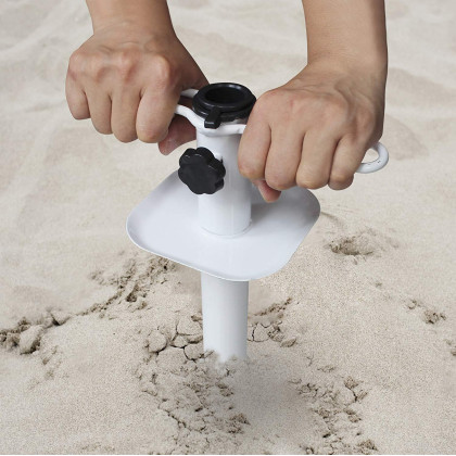 AMMSUN Beach Umbrella Sand Anchor, Metal Heavy Duty Outdoor Umbrella Base with Ground Anchor Screw Auger with Carry Bag Universal & One Size Fits All for Sun Protection, Shade, Strong Winds White
