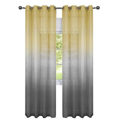 2 Pack: GoodGram Semi Sheer Ombre Chic Grommet Curtain Panels - Assorted Colors (Yellow/Grey Multi)