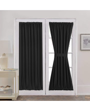 Aquazolax Sliding glass Door curtain Panels - Functional Thermal Insulated Blackout curtains Drapes 54x72 Inch Solid Kitchen Door Window Panel coverings, 1 Piece, Black