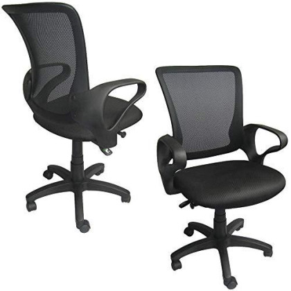 2xhome Set of 2 Professional Executive Mesh Computer Office Desk Mid Back Mid Back Task Chair Nylon Black Work Task Computer Furniture Conference Room with Arms Wheels Back Home