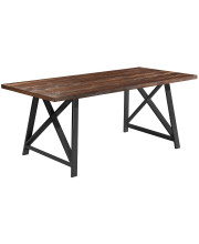 2xhome Mid century Modern contemporary Farmhouse Dark Wood Wooden Dining Table Brown Metal gray Legs for Kitchen Dining Table Living Room Restaurant commercial