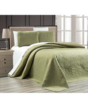 3-Piece SAGE Green Oversize Stella Grande Bedspread Queen/Full Embossed Coverlet Set 106 by 100-Inch