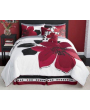 Grand Linen 12 - Piece Burgundy Red Black White Floral Bed-in-a-Bag King Size Bedding + Sheets + Accent Pillows Comforter Set