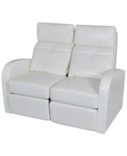vidaXL Home Theater 2-Seat Recliner White Artificial Leather Lounge Movie Cinema Seats