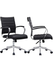 2xhome - Set of Two (2) - Black- Modern Mid Back Ribbed PU Leather Swivel Tilt Adjustable Chair Designer Boss Executive Management Manager Office Conference Room Work Task Computer ?