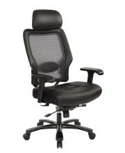 Space Seating 63 Series Big and Tall Deluxe Air grid Back Adjustable Office chair with Headrest, Black Bonded Leather