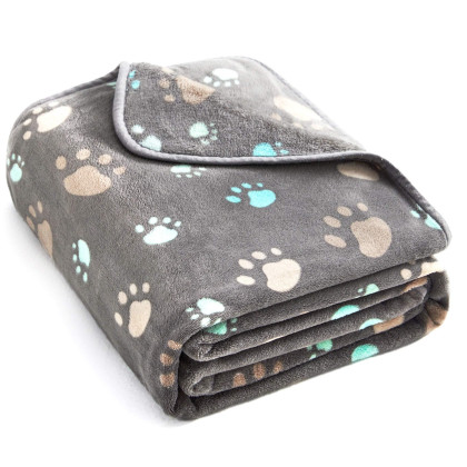 Super Soft and Premium Fuzzy Flannel Fleece Pet Dog Blanket, The Cute Print Design Washable Fluffy Blanket for Puppy Cat Kitten Indoor or Outdoor, Grey, 31 x 24 Inches
