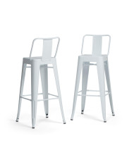 SIMPLIHOME Rayne 30 inch Bar Stool, White Metal, Square, Set of 2, for the Kitchen and Dining Room, Industrial
