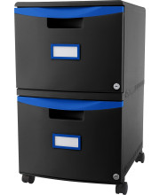 Storex Mobile Pedestal File Cabinet, 2-Drawer, Black/Blue