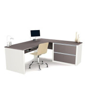 Bestar L Shaped Desk W/Drawers 71 5/8" X 79 3/8", 29 3/4"H Deluxe 2.5Mm PVC Edges - Slate & Sandstone
