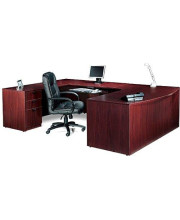 Offices To Go Executive U Shaped Desk W/Drawers Overall Office Desk Dimensions: 71" X 120" X 29 1/2" Desk 71"W X 48"D Bridge 48"W X 24"D Credenza 71"W X 24"D - American Mahogany - Left (as Shown)