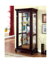 Benjara Brown Benzara BM137683 Traditional Style Spacious Wood and glass cabinet with Rope Twist Details