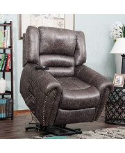 Harper&Bright Designs Smoky Brown Wilshire Series Heavy-Duty Power Lift Recliner Chair, Built-in Remote and 2 Castors,