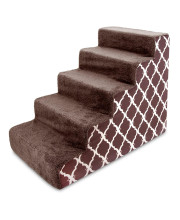 Best Pet Supplies Foam Pet Steps for Small Dogs and Cats, Portable Ramp Stairs for Couch, Sofa, and High Bed Climbing, Non-Slip Balanced Indoor Step Support, Paw Safe - Brown Lattice Print, 5-Step