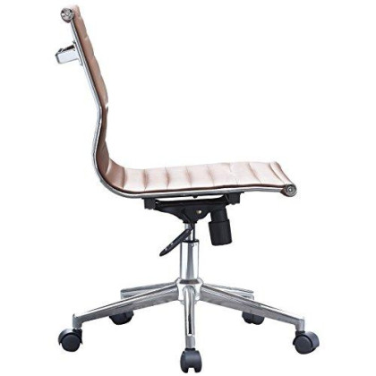 2xhome Brown Modern Mid Back Armless Office Chair Ribbed PU Leather Swivel Tilt Adjustable Chair Designer Executive for Compuer Management Manager Office
