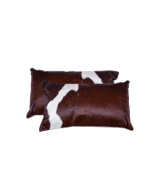 HomeRoots Salt & Pepper Chocolate & Cowhide, Microsuede, Polyfill 12" x 20" x 5" Salt and Pepper, Chocolate and White, Cowhide - Pillow 2-Pack