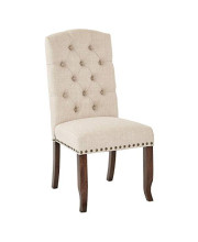 Office Star Ave Six Jessica Fabric Tufted Dining Chair with Bronze Nailheads and Coffee Legs Off-White
