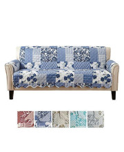 Patchwork Scalloped Printed Furniture Protector. Stain Resistant Couch Cover. (Sofa, Navy)