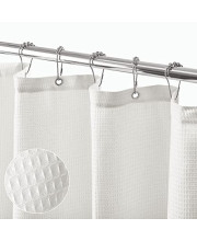 mDesign Waffle Knit Shower curtain - Long cotton Blend Bathroom Shower curtain - Spa Quality, Luxury, Solid color cloth Shower curtains for Bathroom - Hyde collection, 72 x 96, Stone White