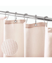 mDesign Waffle Knit Shower curtain - Long cotton Blend Bathroom Shower curtain - Spa Quality, Luxury, Solid color cloth Shower curtains for Bathroom - Hyde collection, 72 x 84, Light Pink