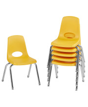 Factory Direct Partners 10364-YE 14 School Stack chair, Stacking Student Seat with chromed Steel Legs and Nylon Swivel glides for in-Home Learning or classroom - Yellow (6-Pack)