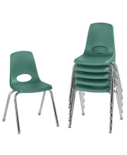 Factory Direct Partners 10368-gN 16 School Stack chair, Stacking Student Seat with chromed Steel Legs and Nylon Swivel glides for in-Home Learning or classroom - green (6-Pack)