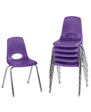 Factory Direct Partners 10368-PU 16 School Stack chair, Stacking Student Seat with chromed Steel Legs and Nylon Swivel glides for in-Home Learning or classroom - Purple (6-Pack)
