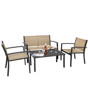 Flamaker 4 Pieces Patio Furniture Outdoor Furniture Set Textilene Bistro Set Modern Conversation Set Black Bistro Set with Loveseat Tea Table for Home, Lawn and Balcony (Yellow)