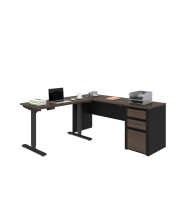 Bestar Connexion 72W L-Shaped Standing Desk with Pedestal in Antigua & Black