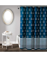Lush Decor Shower Curtain, Beach-Themed Bathroom Accessories (Navy Blue, Anchor Print)