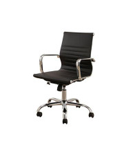 Abbyson Living Faux Leather Mid-Back Home Office Desk Rolling Chair with Armrests, Black