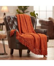 chanasya Textured Knitted Super Soft Throw Blanket with Tassels - Warm Fluffy cozy Plush Knit - for Fall Winter couch Bed Sofa Living Room Framhouse Boho Accent Decor (60x70 Inches) Orange Blanket